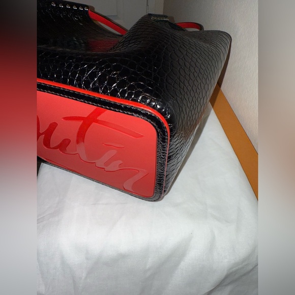 Christian Louboutin Black and Red Crocodile Texture Tote - Picture 5 of 15